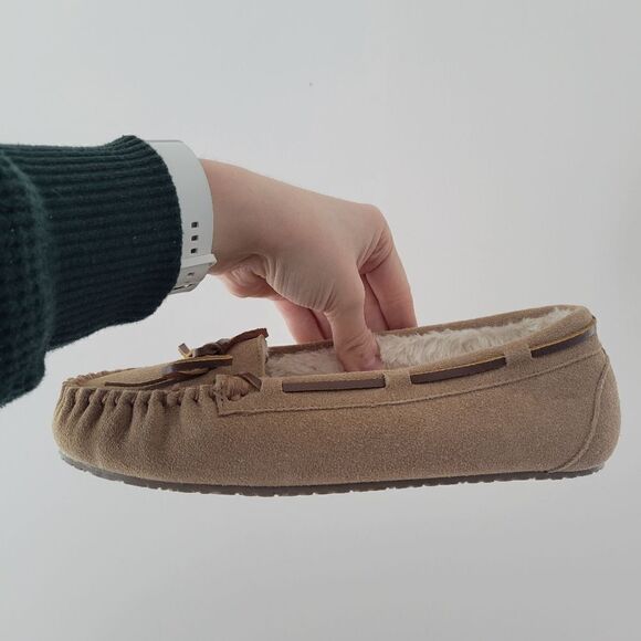Minnetonka Women's Tan Moccasins Allie Junior Trapper Suede 8m NIB - Picture 3 of 8
